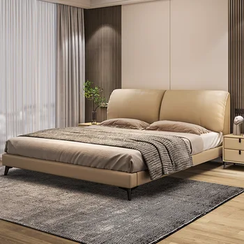 Italiană minimalist urechi de elefant din piele pat este contemporan și contractate crema de vânt dublă de lux cu pat matrimonial-lea, în