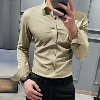 Stil britanic Bărbați de Înaltă Calitate bluze cu Maneca Lunga/Masculin Slim Fit Casual Business Rever Tricou Tricou Rochie Topuri Plus Dimensiune S-4XL