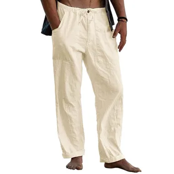 2023 Noi Bărbați Lenjerie de pat din Bumbac Pantaloni de Vara de Culoare Solidă Respirabil Lenjerie de Pantaloni de Vară talie elastic cu cordon pantaloni largi