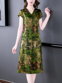 2023 Verde de Imprimare de Mătase Satin de Lux Partid Rochie de Seara Elegante Femei, Rochii pentru Petrecerea de Vară de Moda coreeană Bodycon Chic Halat