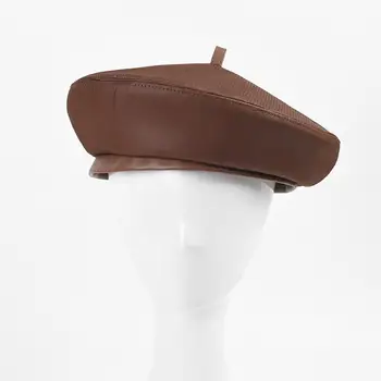 Moda din Piele PU Bereta Pentru Femei Solid Retro Pictor Palarie Doamnelor Toamna Iarna Capace Plate 2022 Pumpkim Pălărie