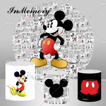 Retro benzi Desenate Mickey Mouse Rotund Fondul de Acoperire pentru Băieți Nou-născut Duș 1st Birthday Party Cerc de Fundal Piedestal Acoperă