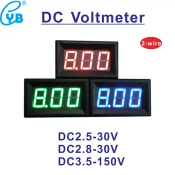 YB27 Digital cu LED-uri Voltmetru DC 2.5 V 2.8 V la 30V Tensiune de 150V Panou Pătrat Roșu Albastru Verde Electromobile Masina Motocicleta Volt Ecartament