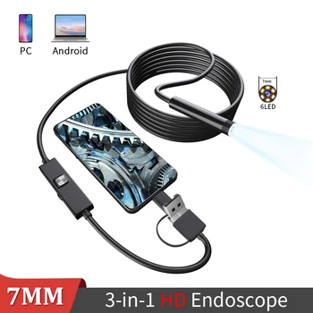Dearsee 7mm Obiectiv USB Endoscop cu Camera IP67 rezistent la apa Industrială Endoscop 6 LED Mini Camera Endoscop Pentru Android pe PC.