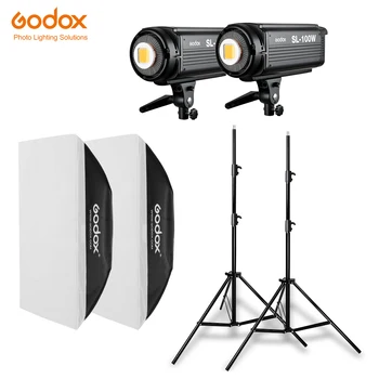 2x Godox SL-100W 100Ws 5600K Studio CONDUS Continuu Foto Video Light + 2x 2.8 m Lumina Sta + 2x 70x100cm Softbox
