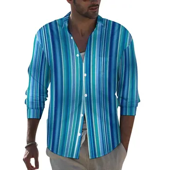 Albastru Și Cămașă Albă cu Dungi Verticale, Dungi Camasi Casual cu Maneca Lunga Personalizat Y2K Bluze de Primavara Moda Topuri Supradimensionate