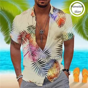 Cămașă bărbați Summer 2023 Bărbat cu Cămașă Hawaiană 3d Printuri Copac de nucă de Cocos Grafic Street Casual Mâneci Scurte Bărbați Îmbrăcăminte Topuri
