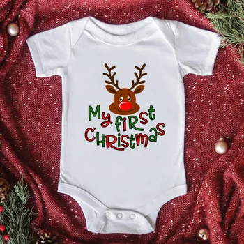 Frumoasa Primul Meu Crăciun Ren Copil Body Din Bumbac Alb Cu Maneci Scurte Baby Vladan Drăguț Nou-Născut Cadou De Crăciun