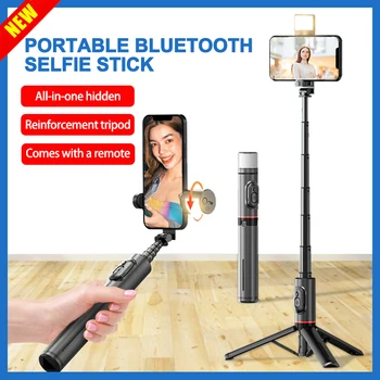 Portabil Bluetooth Selfie Stick Ascunse Wireless Selfie Stick Trepied Pliabil Cu Lumina de Umplere cu Declanșator de la Distanță pentru iPhone, Android
