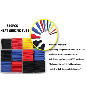 102-850PCS Căldură Psihiatru Tub de izolație termică Sleeving Tuburi Sortiment Kit 3:1 2:1 Fir Electric Folie de Cablu termoretractil
