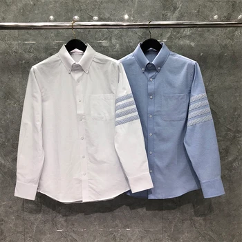 TB THOM Men ' s Cămașă 2022 Moda De 4 Bar stripe Design Bărbați Îmbrăcăminte coreeană Liber Casual Solid Bluze din Bumbac de Calitate Superioară TB Tricou