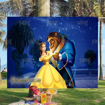 Desene animate personalizate Romantic Disney frumoasa si Bestia Belle Printesa Fericit Ziua de naștere Petrecere în aer liber Star River Fundal de Fundal