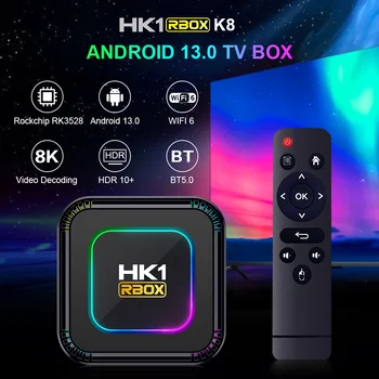 10BUC HK1 RBOX K8 Android 13 RK3528 Quad Core Smart TV Box Wifi6 2GB, 4GB, 16GB 32GB 64GB 100M LAN Dual Wifi 2.4 G 5G BT5.0 8K HDR