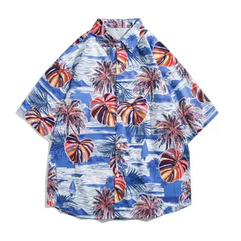 Tricouri barbati Tricouri Hawaiian Beach Tricou Single-breasted Mâneci Scurte Copac de nucă de Cocos de Imprimare Rever Vacanta Om Casual T-shirt