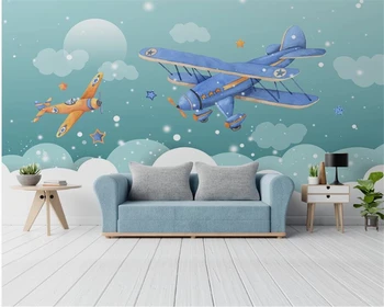 Beibehang tapet Personalizat Mână-pictat desene animate cer albastru și alb nor de aeronave camera copiilor perete de fundal tapet 3d