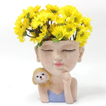 Drăguț Fată și Câine Model în Miniatură Decor Suculente în Ghiveci de Flori Gradinarit