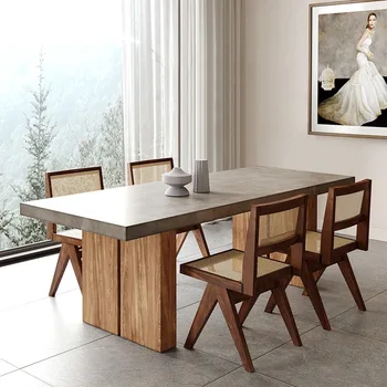 Nordic din lemn masiv lapte ceai de masă, retro ciment gri dreptunghiulară de agrement masă pentru comerciale și de uz casnic în restaurante