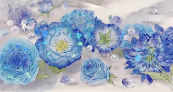 Epocă de Gheață Albastru Florale Washi Banda PET pentru Luare de Card de Decorare DIY Scrapbooking Plan de Autocolante