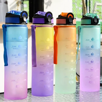 1000ml Colorate Motivaționale Sport Sticla de Apa Cu Timp Marker din Plastic Mat Cana de Apa de Fitness în aer liber Sticle de Apă