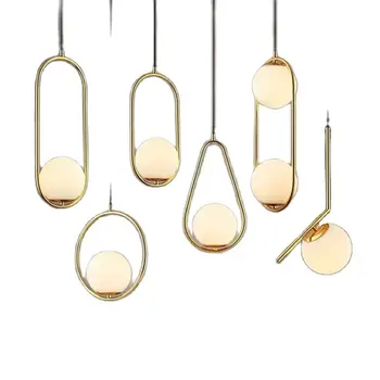Nordic oval linie lumini pandantiv dormitor lampă de noptieră sala de mese geometria lămpii de aur minge de sticlă decorative lampi de iluminat