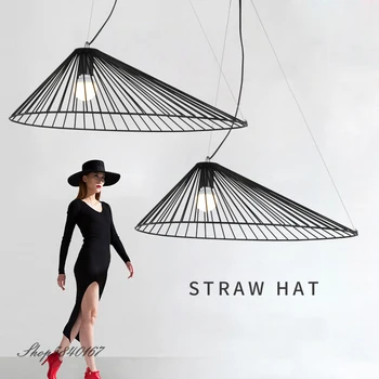Nordic Postmodern Lumini Pandantiv de Fier Pălărie de Paie Vertij Suspensie Sala de Mese Oțel corp de Iluminat Lampa pentru Camera de zi de Decorare