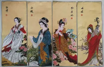 Vechi Chinezești de mătase broderie pictura Patru ecrane de pictura 