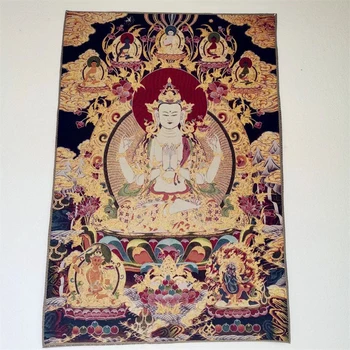Thang-ga , brocart brodate pictura, Patru brațul Avalokitesvara, rafinat, decorațiuni interioare, de bun augur Thangka