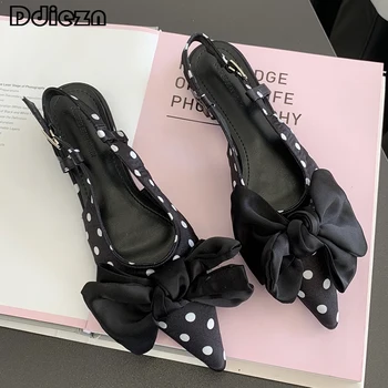 2023 Femei Moderne Sandale Femei Pantofi De Moda Casual, In Afara De Vara Noi Subliniat Toe Fluture Negru-Nod Diapozitive