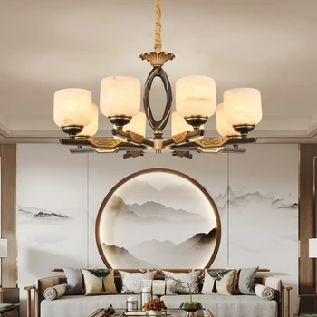Noul Stil Chinezesc Marmură Candelabru Cupru Lampa în Camera de zi Modernă Zen Vila Duplex Sala Principală Lampa