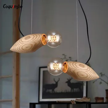 Pandantiv Lumini Pentru Dormitor, Sufragerie Înot Pește Creativitatea Hanglamp Edison Lampa E27 Retro Din Lemn Suport Bec