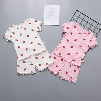 Cute Strawberry pantaloni Scurți Costum Fetita cămașă de noapte Completă de Imprimare T-shirt Vara 2 buc Copilul Fete Maneci Scurte Set de Pijama Homewear