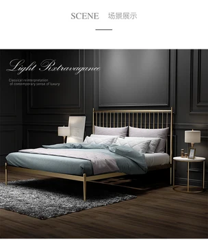 Personalizat Nordic pat din fier forjat 1,8 m 1,5 m apartament mic dublu modern, simplu de titan din oțel inoxidabil de aur lumina de pat de lux