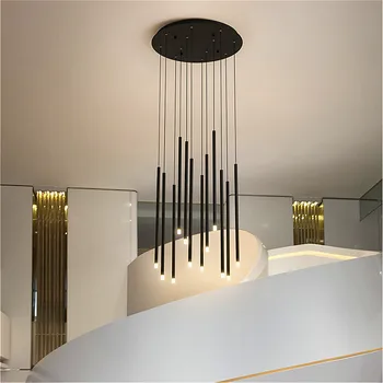 Scara moderna Iluminat Candelabru de Aur Negru LED Tub Rotund Thandelier, Folosit Pentru Scară în Spirală, Hotel Lobby, Sala Club