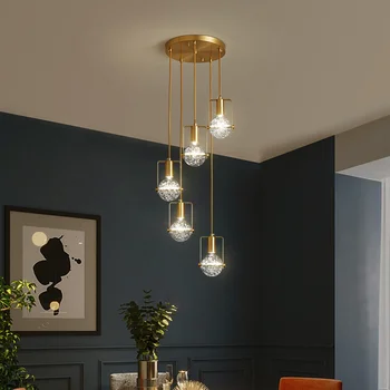 Pandantiv cu LED-uri lampă de Cupru de Lux Lumina Restaurant Cristal Candelabru Simplu de Creație Sala de Mese în Europa de Nord