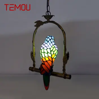 TEMOU Tiffany Papagal Pandantiv Lampă cu LED-uri de Epocă Creatoare de Sticlă Perdeaua de Lumină pentru Decor Acasă Balcon Studiu Culoar Candelabru