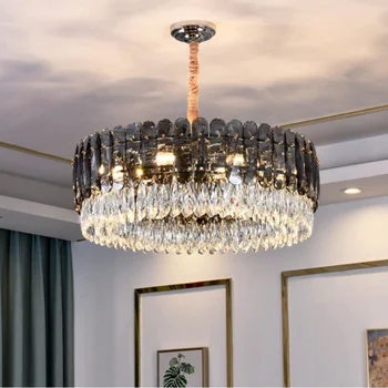 iluminat cu Led-uri de Lux Candelabru de cristal living modern de Iluminat Villa Hotel, Sala de Mese cu LED-uri decorative în gri/Sampanie