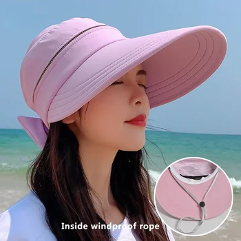 Femei Vara Pălărie, Capac Detașabil partea de Sus cu Fermoar Gol Pălărie de Top Cycilng Anti-UV Pălării de Soare Doamnelor Pliabil Mare Brim Hat Visor Capace