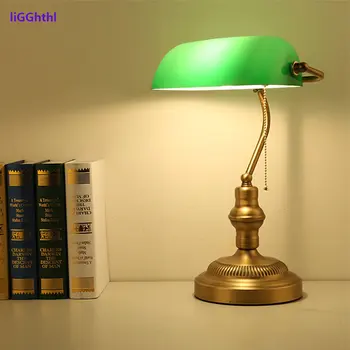 Bancher clasic Lampa de Masa Vintage Lampa LED cu Trageți Comutatorul de Sticlă Verde Abajur lampa de Birou Decor Acasă Studiu de Lectură Dormitor