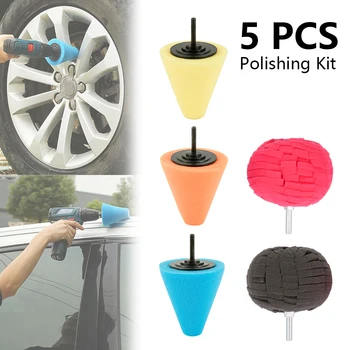 5pcs Butuc Roata poloneză Buffing Coadă de Lustruit Burete Con Metal Pad Spuma de întreținere Auto Automobile Instrument de Curățare