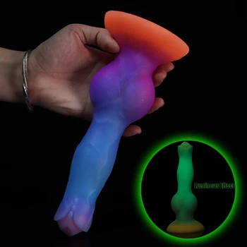 Vaginul Masaj Stimulator Super Cool Vibrator Din Silicon Cainelui Penis Anal Plug Jucarii Sexuale Pentru Femei De Noapte Luminoasă De Sex Feminin Masturbator