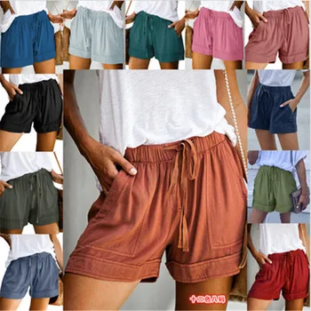 12 Culori Casual Pentru Femei Pantaloni Scurti Simplu Cordon Buzunare Vară Talie Elastic Pierde Acasă Streetwear Doamnelor Pantaloni