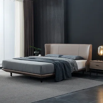 Italiană minimalist pat, minimalist modern, pat piele, dormitor matrimonial, unitate mică, din piele, pat dublu, grand 1.8 metri pat