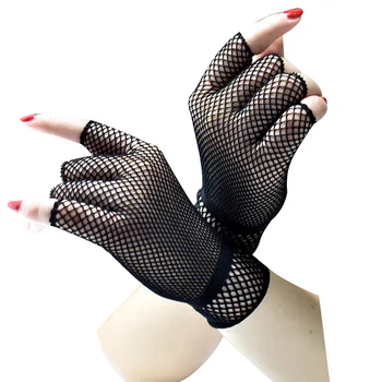 1 Pereche Jumătate-Deget Mănuși Ajurate pentru Femei Barbati Sexy Negru Scurt Cot Plasă de Mănușă Club de Noapte, Petrecere de Dans Costum Accesorii
