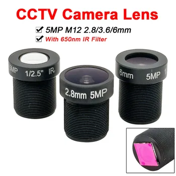 M12 5MP 2.8 MM, 3.6 MM, 6MM CCTV aparat de Fotografiat Lentilă 5.0 Megapixeli HD Cu 650nm Filtru IR Pentru Securitate HD AHD /Analog /IP Camera F2.0 1/2.5
