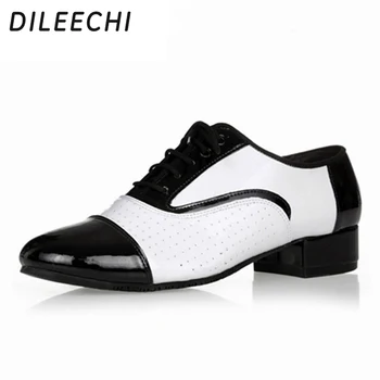 DILEECHI Barbati din Piele Pantofi de Dans latino moale, talpa cu toc de 4/2cm culoare Alb-negru Modern, Dans Pantofi de sex masculin