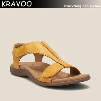 KRAVOO Femei Sandale de Vară Comfort Solid Ortopedice T-Curea Cârlig Buclă Doamnelor Casual Pene de Pantofi de Plaja Plus Dimensiune Sandalias